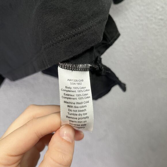 ATM Top Medium Ruffled 3/4 Sleeve Round Neck Black Jersey Blouse Career Minimal - Picture 9 of 13